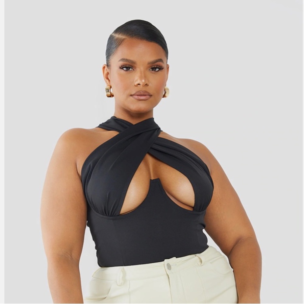 Woven Cross Front Underwired Bodysuit